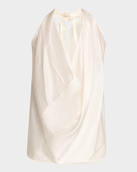Crepe Satin Halter Cowl-Neck Top