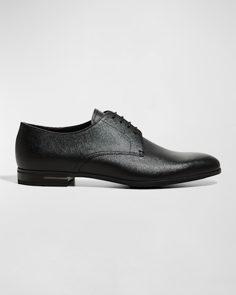 Prada Men's Diapason Brushed Leather Derby Shoes | Neiman Marcus