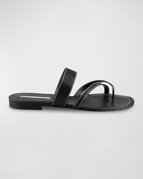 Manolo Blahnik Susaperf Snake-Embossed Leather Flat Sandals