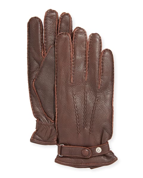 Burberry Men's Intarsia Check Leather Gloves | Neiman Marcus