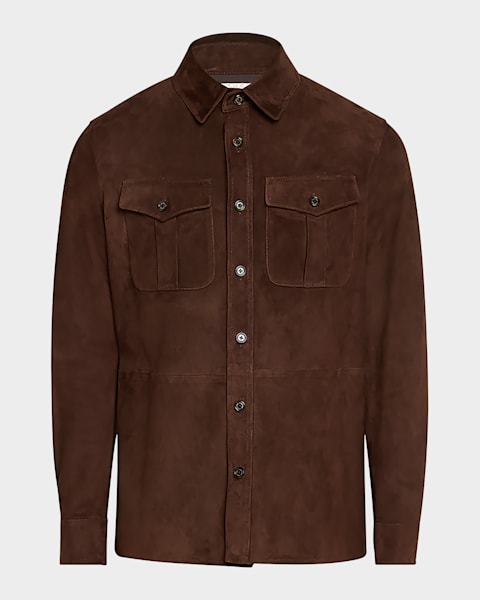 Ralph Lauren Purple Label Men's Lux Suede Flap-Pocket Overshirt