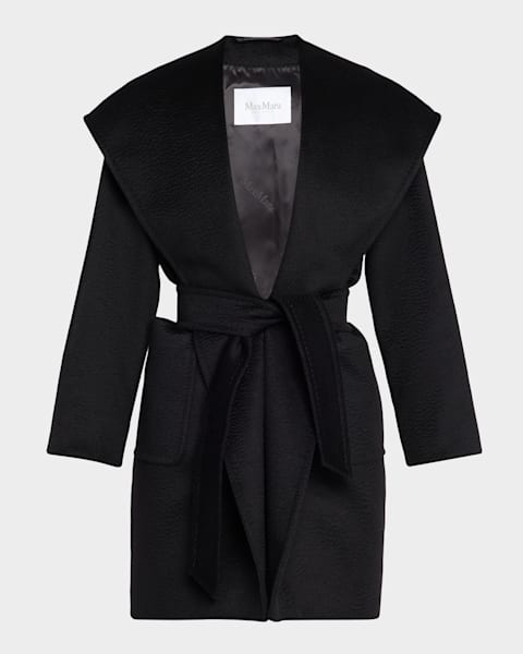 Max Mara Rialto Camel Hair Belted Short Hooded Coat | Neiman Marcus