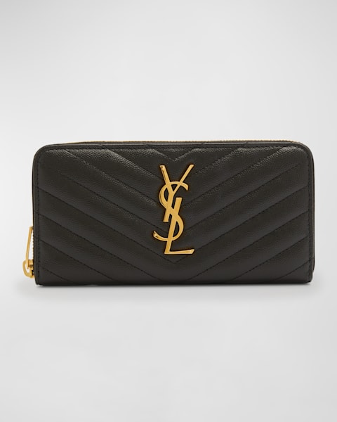 Saint Laurent YSL Monogram Small Ziptop Wallet in Grained Leather
