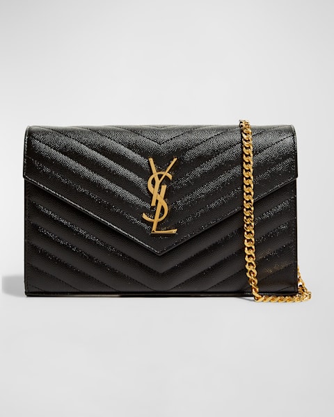 【Saint Laurent】 Calypso Mini leather wallet on chain Calypso Mini leather wallet on chain in black - Saint