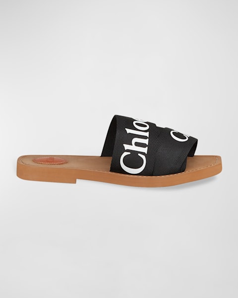 Chloe x High Summer Woody Embroidered Logo Flat Sandals