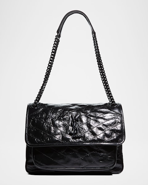Saint Laurent Niki Large Flap YSL Shoulder Bag in Crinkled Leather