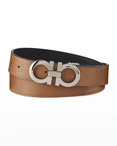 Men's Textured Leather Belt with Gancini Detail