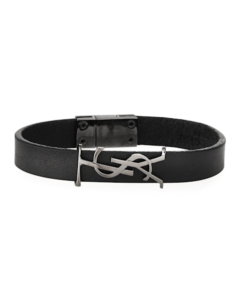 Saint Laurent Cassandre Metal and Leather Bracelet | Neiman