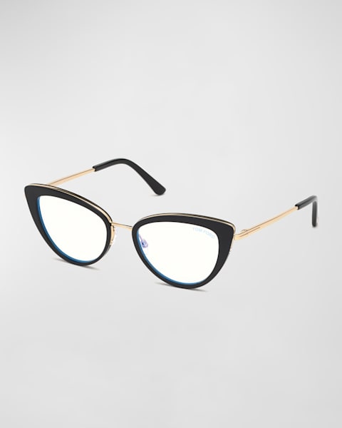 Blue Block Metal Cat-Eye Optical Frames | Neiman Marcus