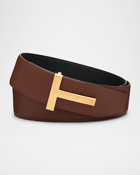 Men's Textured Leather Belt with Gancini Detail
