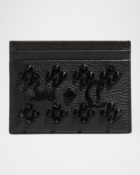 Christian Louboutin Men's Kios Spiked Leather Card Case | Neiman