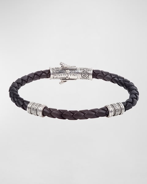Men's Medusa Two-Row Braided Leather Bracelet