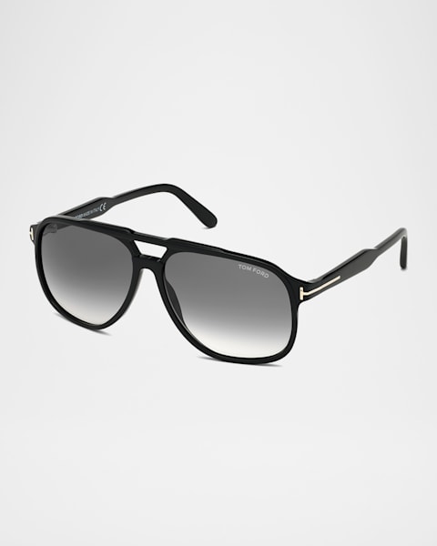 TOM FORD Dimitry Half-Rim Aviator Sunglasses, Matte Black/Shiny
