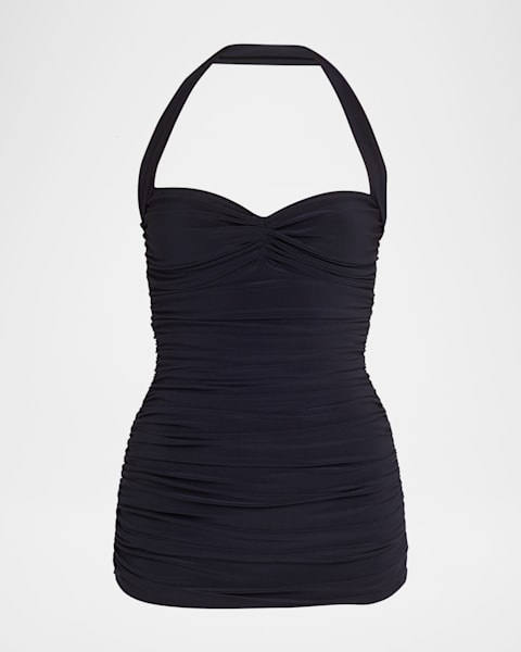 Norma Kamali Ruffle Halter Mio One-Piece Swimdress | Neiman