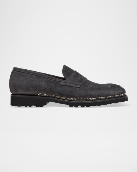Fendi Men\'s Navy Slip-On Loafers (Runs Big!) FENDI logo-plaque Leather Loafers | Blue | FARFETCH JO main image 3