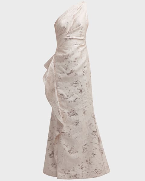 Tadashi Shoji A-Line Corded Lace & Crepe Gown | Neiman Marcus
