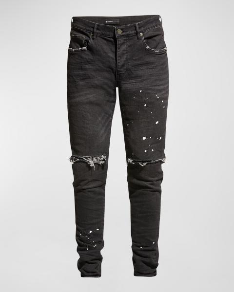 PURPLE Men's Pintuck Coated Flared Jeans | Neiman Marcus