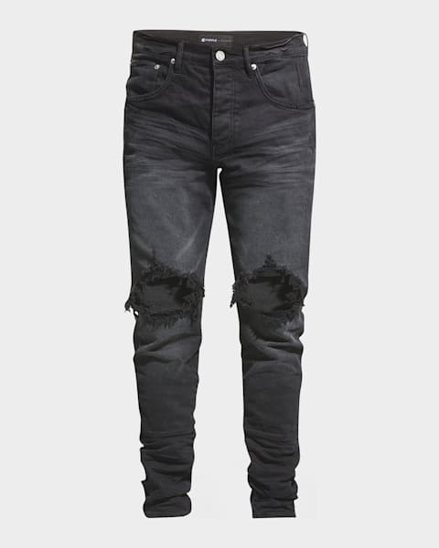 PURPLE BRAND Black Repair Dropped Fit Jeans スリム ロゴ PURPLE Men's P002 Black Repair Slim Jeans | Neiman Marcus
