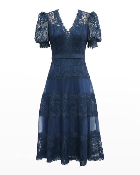 tadashi shoji lace & mesh midi cocktail dress Brone Illusion Lace Cocktail Dress