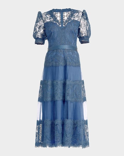 Tadashi Shoji Sleeveless Lace Fit-&-Flare Midi Dress | Neiman Marcus