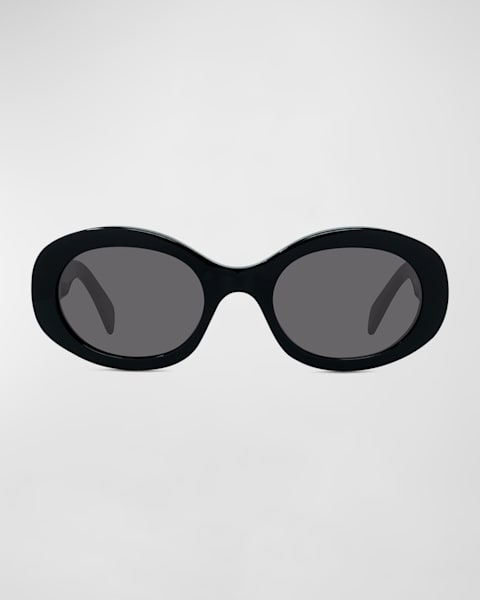 Square Metal & Acetate Sunglasses w/ Chain Strap