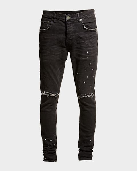 PURPLE Men's P002 Black Repair Slim Jeans | Neiman Marcus