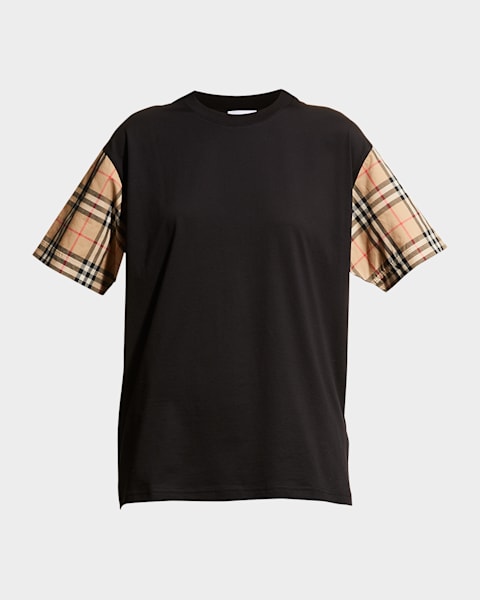 Burberry Check-Trim Short-Sleeve T-Shirt | Neiman Marcus