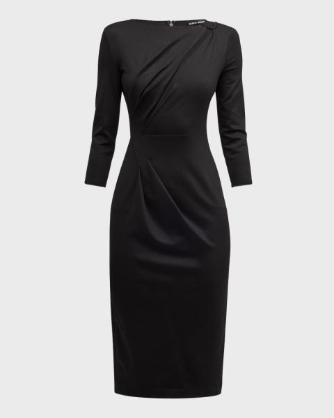 armani black velvet dress Giorgio Draped Cap-Sleeve Silk Dry clean Made