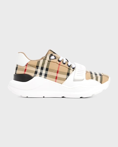 Burberry New Salmond Check Leather Sneakers | Neiman Marcus