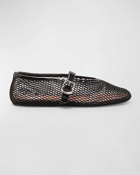 ALAIA Paper Straw Mary Jane Ballerina Flats | Neiman Marcus