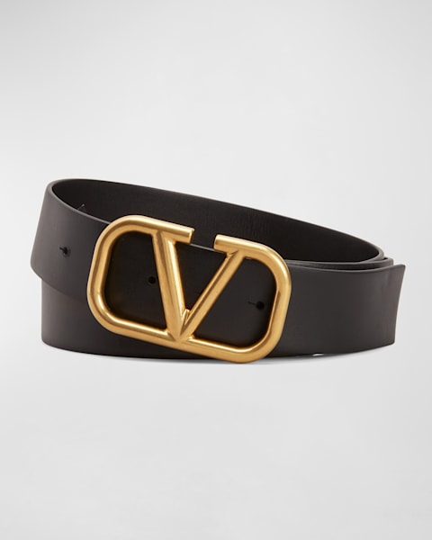 Valentino Garavani Men's Leather V Logo Buckle Belt | Neiman
