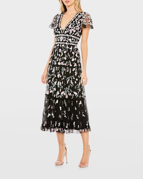 knee length dresses for ladies Tabitha Mesh Ruched Midi Dress  SEROYA