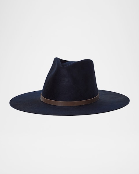 Maison Michel Virginie Timeless Wide-Brim Hat with Navy Band