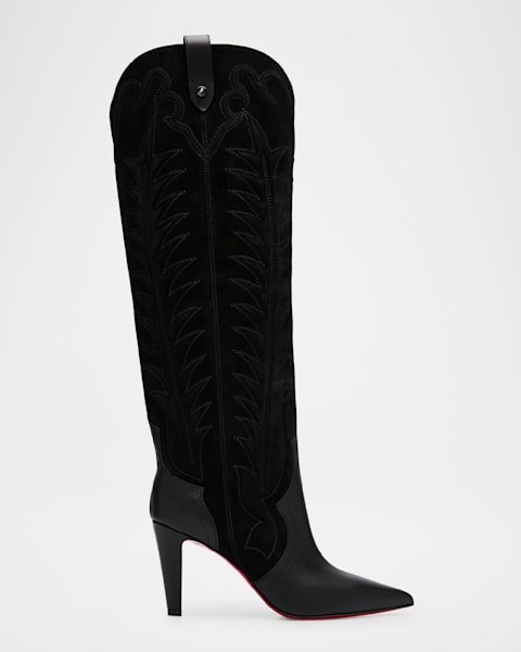 Stitched Suede Red Sole Western Boots