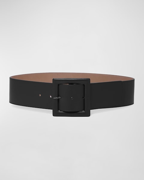 McQueen Wide Leather Belt with Large Geometric Buckle