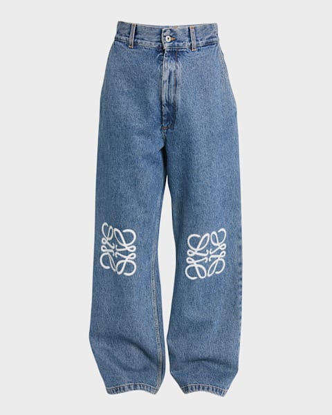 Loewe Cropped Jeans with Anagram Knee Detail | Neiman Marcus