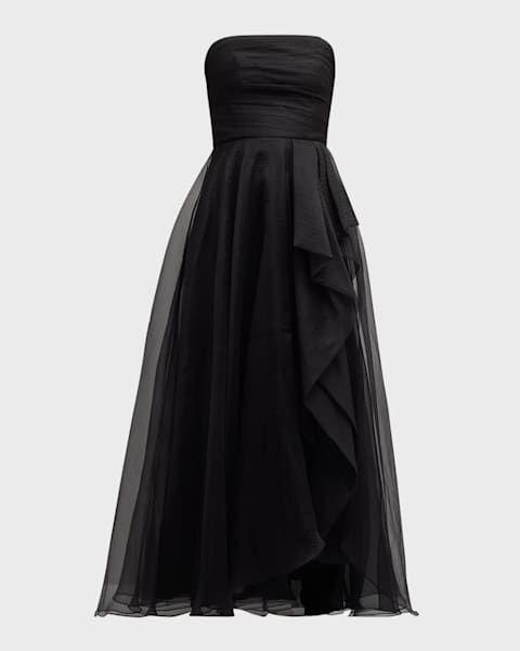 Pleated Off-Shoulder Taffeta & Crepe Gown