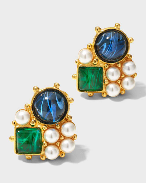 Multi-Stone Gold Clip-On Earrings