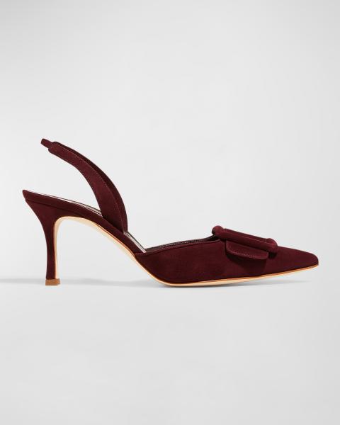 Manolo Blahnik Maysli Suede Buckle Slingback Pumps | Neiman Marcus