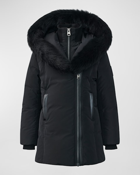 Girl's Recycled Down Coat W/ Signature Mackage Collar, Size 8-14