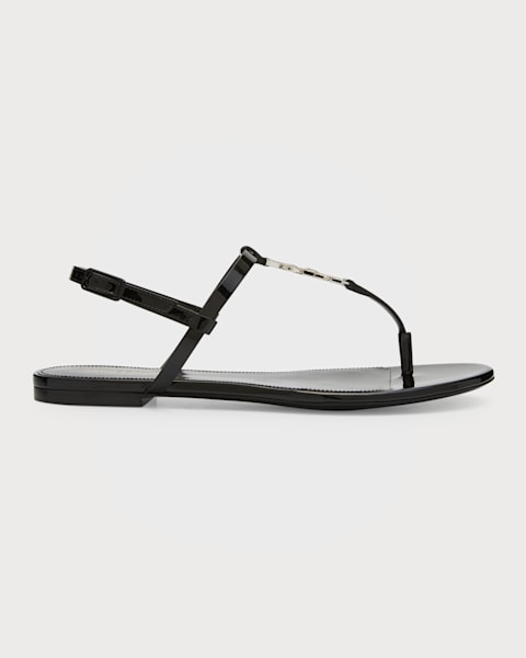 Saint Laurent Nu Pieds Woven Patent Flat Sandals | Neiman Marcus