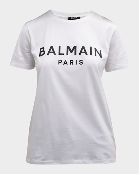 Balmain Logo-Print Crop T-Shirt | Neiman Marcus