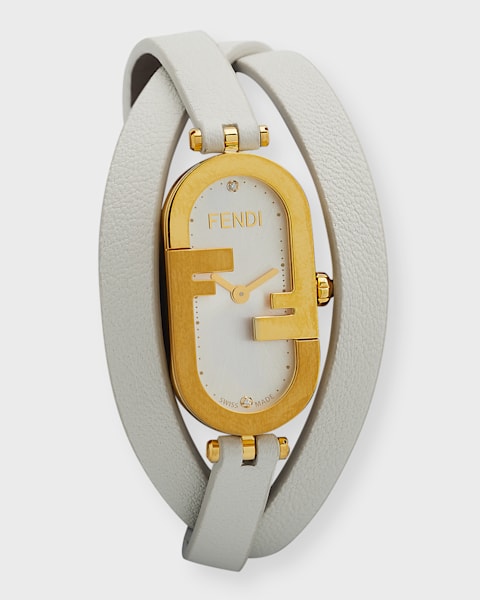 アナログ腕時計 Fendi White Leather O Lock Vertical Watch Fendi O'Lock Vertical Oval Calf Leather Wrap Watch | Neiman