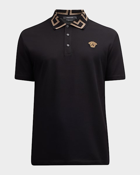 Versace Men's Medusa Zip Pique Polo Shirt | Neiman Marcus