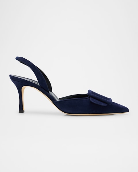 Manolo Blahnik Maysli Chambray Buckle Slingback Pumps | Neiman Marcus