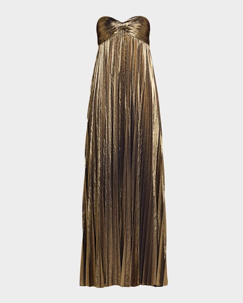 Aelita Metallic Pleated Strapless Gown