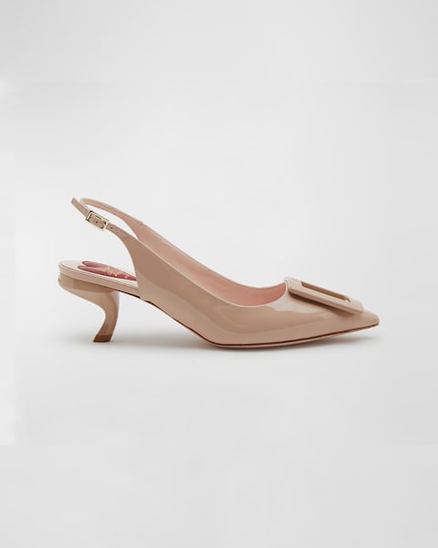 Roger Vivier Mixed Leather Mini Buckle Slingback Pumps