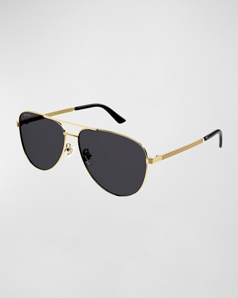 Gucci Men's Double-Bridge Metal Aviator Sunglasses | Neiman