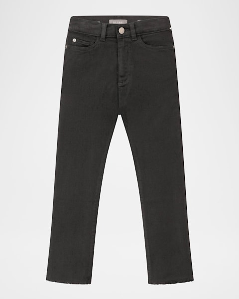 Boy's Staggered Logo-Print Jeans, Size 4-12