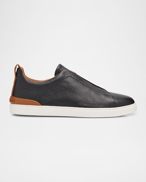 Men's Triple Stitch Deerskin Leather Slip-On Sneakers | Neiman Marcus